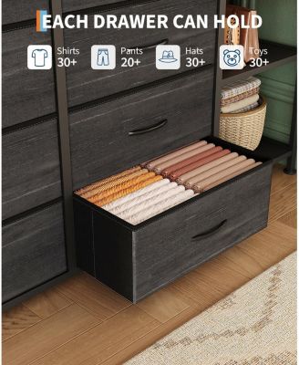 16 Drawer Dresser with Clothes Rack, Tall Fabric Storage Organizer for Bedroom Closet, Living Room