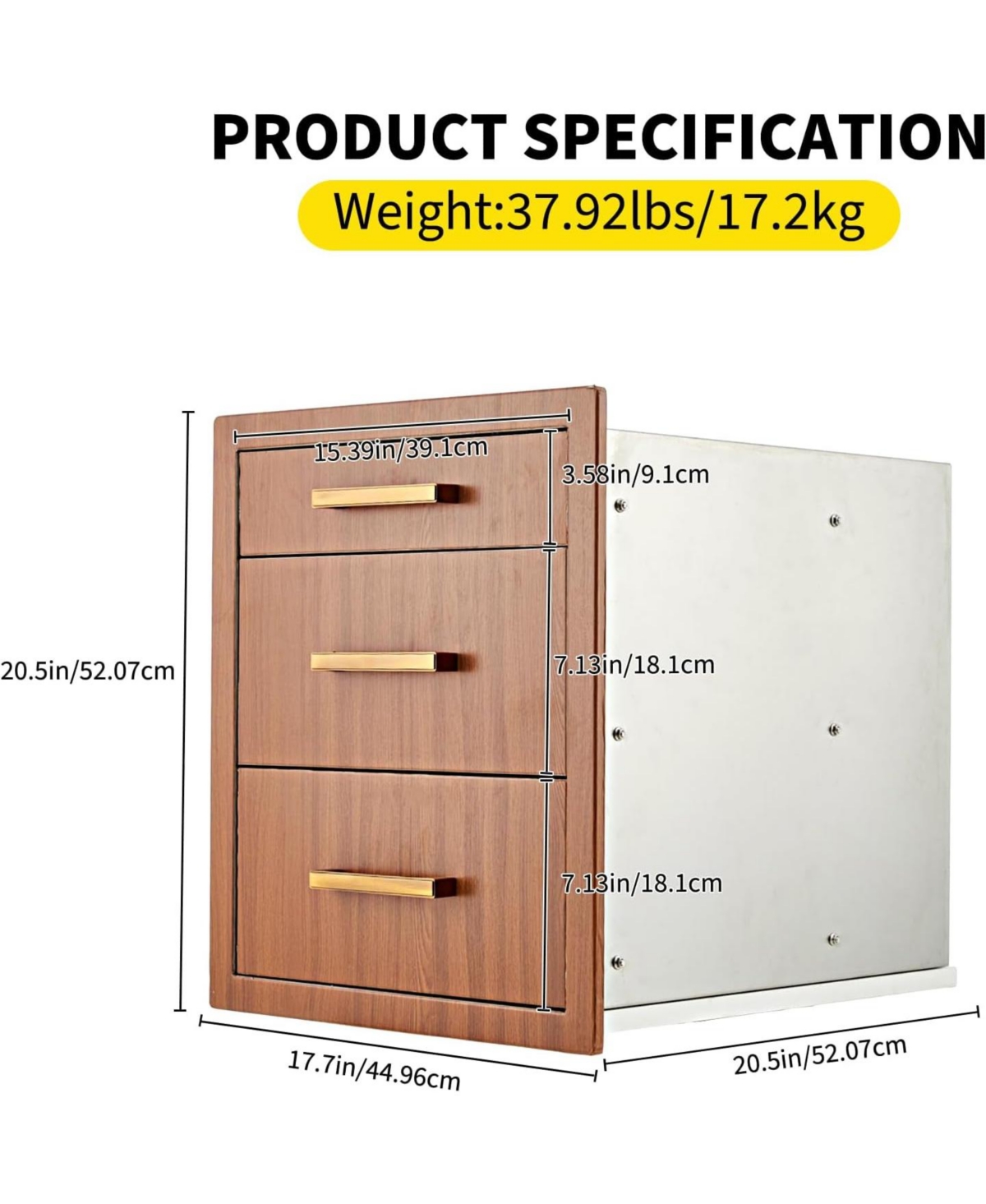 gaomon Outdoor Kitchen Drawers 17" W x 20" H x 20" D, Flush Mount Triple Bbq Drawers with Stainless Steel Handle for Outdoor