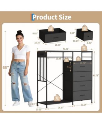 49.2" w Dresser with Hanging Rack & LED Lights, 6-Drawer Closet Organizer with Charging Station, Tall Storage Tower for Bedroom