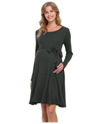 Women's Rib Knit Empire Waist Long Sleeve Knee-Length Dress