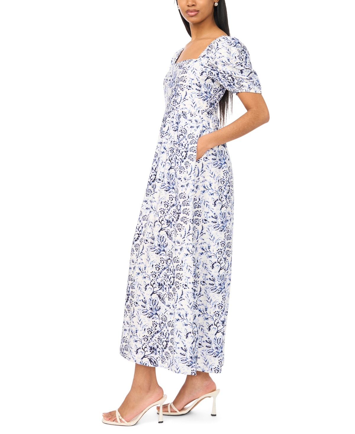 Msk Women's Short-Sleeve Square Neck Maxi Dress