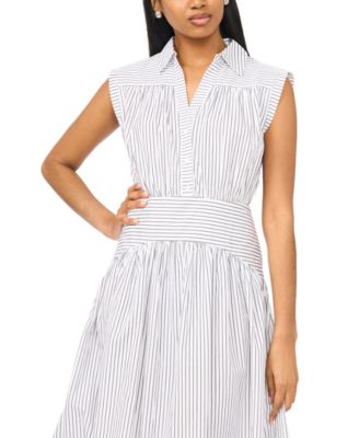 Women's Collared Shirred Button-Down Dress