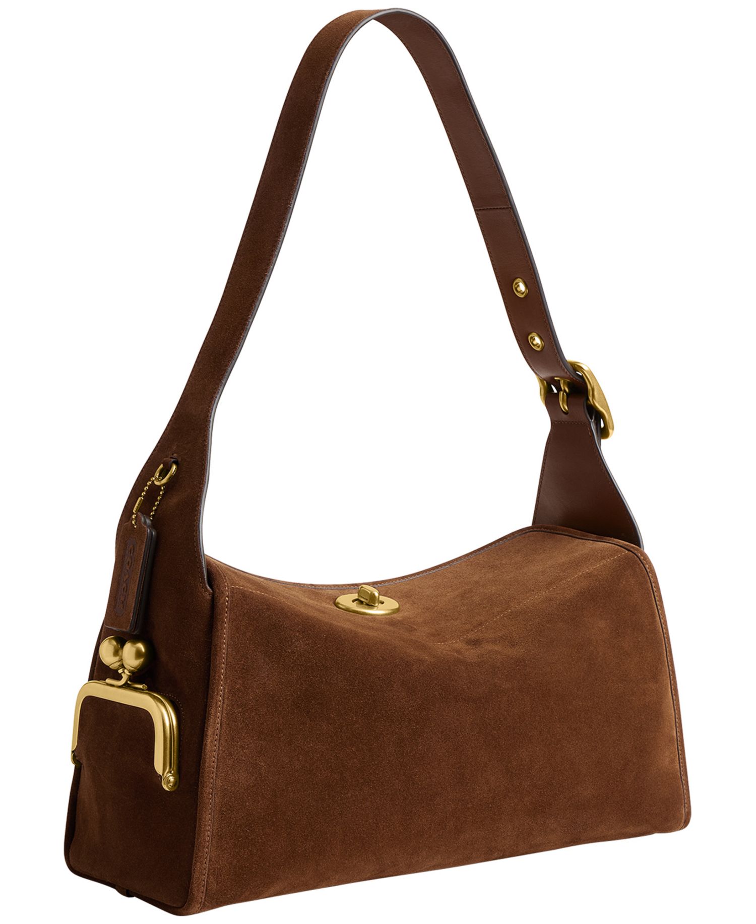 Haversack Large Suede Turnlock Shoulder Bag