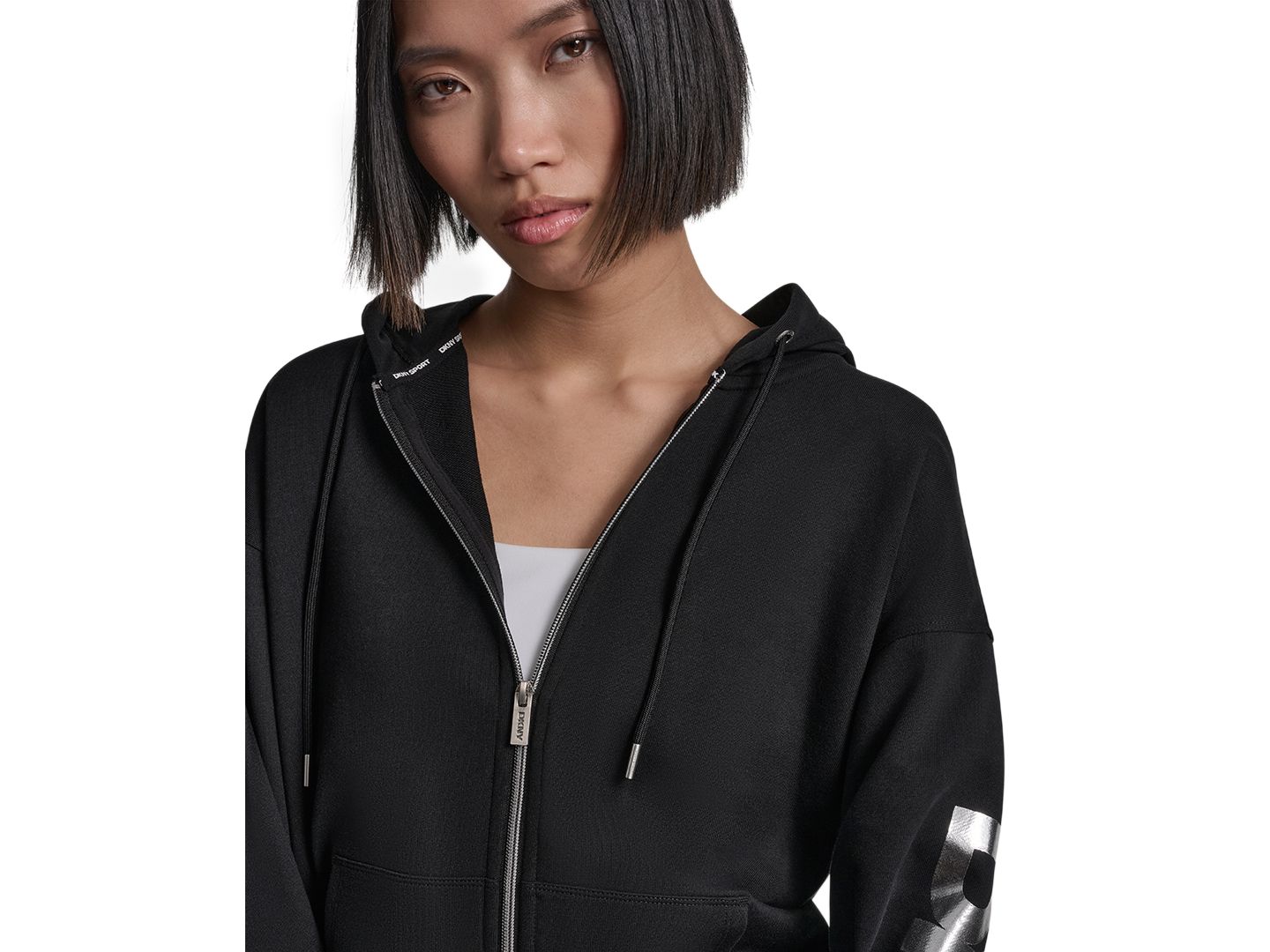 Женское худи DKNY Sport Regular-Fit Full Zip, цвет: Чёрный / Серебряный — фото 7