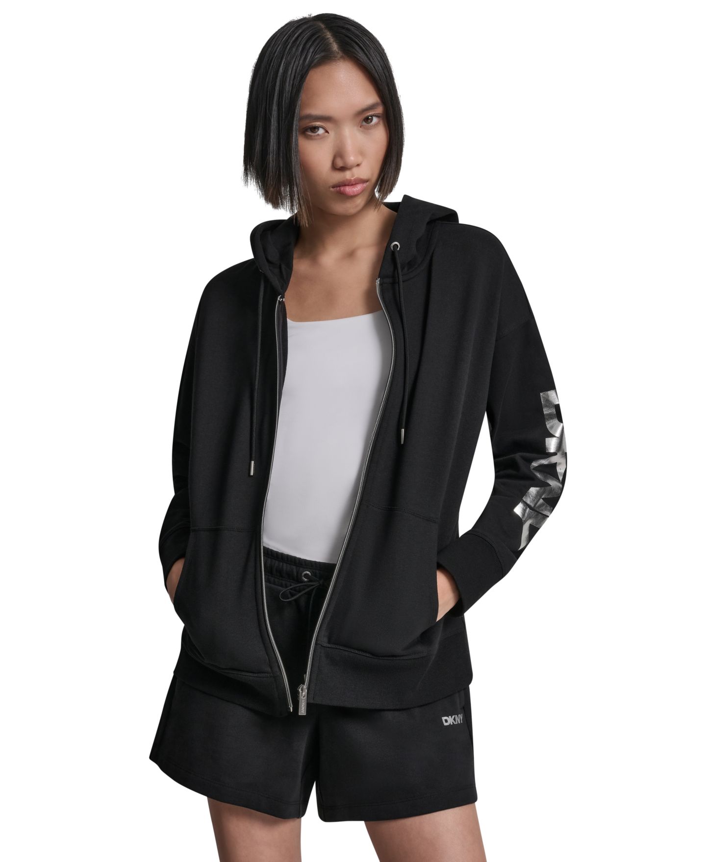 Женское худи DKNY Sport Regular-Fit Full Zip, цвет: Чёрный / Серебряный — фото 4