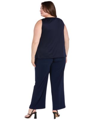 Plus Size Round Neck Top, Jacket & Pants, 3-Piece Set