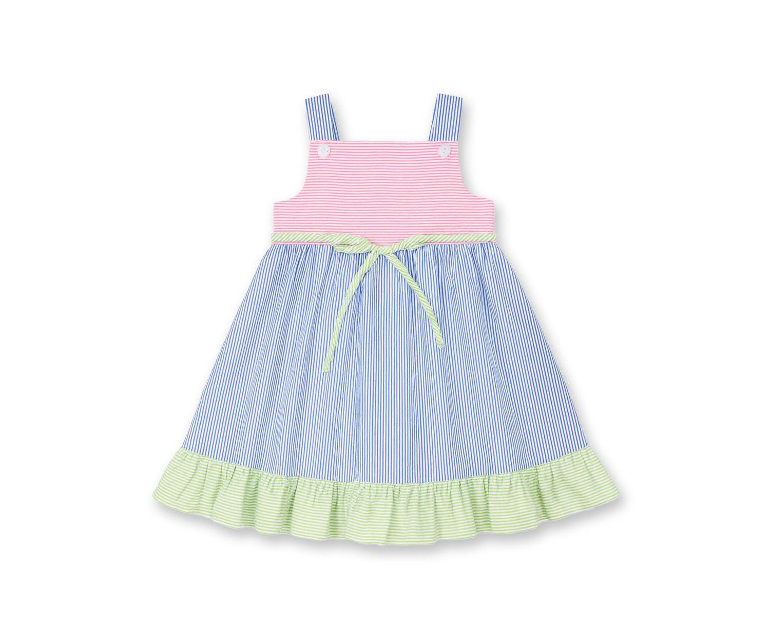 Little Girl Seersucker Dress With Flower
