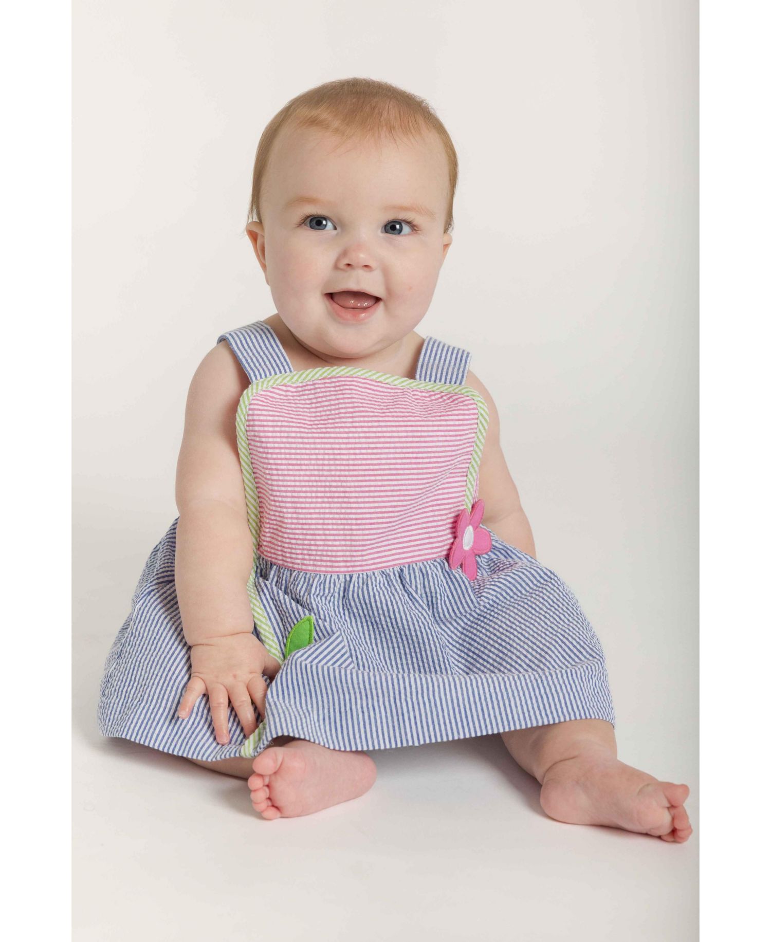 Little Girl Seersucker Dress With Flower