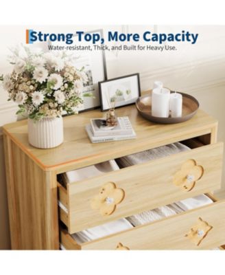 Oak 3 Drawer Tall Dresser with Decorative Boho Fronts, Bedroom Chest for Closet or Nightstand Use