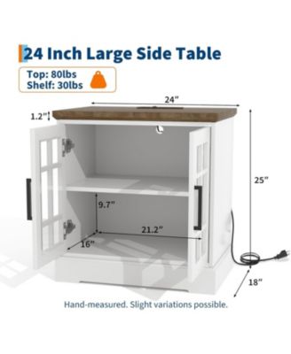 24" Farmhouse Nightstand with Charging Station - Rustic End Table with Adjustable Shelf, Nightstand Side Table Bedside Tables for Bedroom