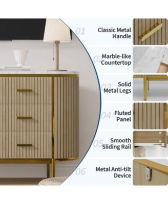 Fluted 6 Drawer Dresser for Bedroom, 59in Large Mid Century Modern Wooden Chest Dresser TV Stand