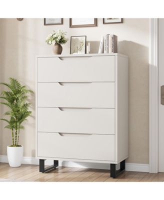 4 Drawer Wooden Freestanding Tall Storage Dresser, 41.5 Inch Vertical Drawer Cabinet