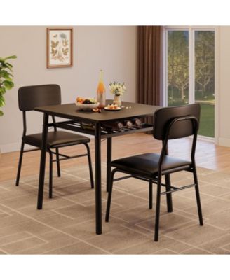3-Piece Dining Table Set for 2 with Storage Rack, Wood Kitchen Table with Upholstered Chairs Set of 2