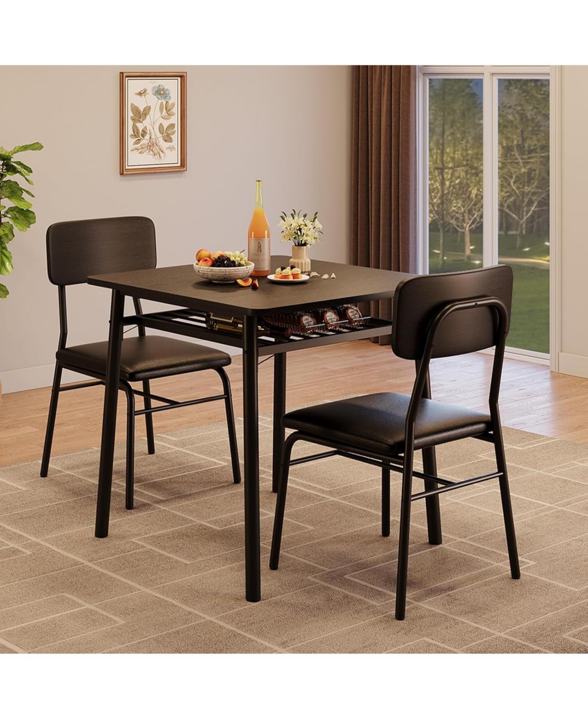 gaomon 3-Piece Dining Table Set for 2 with Storage Rack, Wood Kitchen Upholstered Chairs of