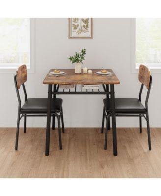 3-Piece Dining Table Set for 2 with Storage Rack, Wood Kitchen Table with Upholstered Chairs Set of 2