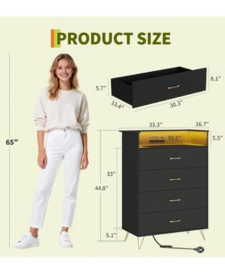 4-Drawer Dresser for Bedroom with Charging Station & RGB Lights, Tall Modern Wooden Chest of Drawers with App Control, Large Storage Cabinet