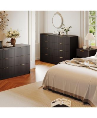 Fluted Dresser for Bedroom, 8 Drawer Double Dresser, Large Capacity & Anti-Tip, Modern Chest of Drawers with Metal Handles