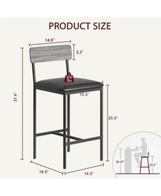 Kitchen Table Bar Stools Set of 2 Counter Height Bar Chairs for Dining Room, Home Office, Living Room