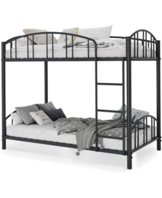 Metal Bunk Bed Twin Over Twin, Heavy Duty Bunkbeds Frame with Arched Guardrail and Safety Ladder, Sturdy Steel Bed