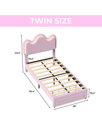 gaomon Twin Upholstered LED Bed Frame with Storage Drawers Girls Bed with Flower Headboard Boucle Princess Platform Bed Frame