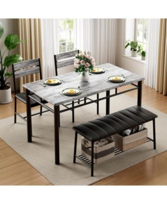 43.3" W Dining Table Set for 4 with Upholstered Bench and 2 Chairs.