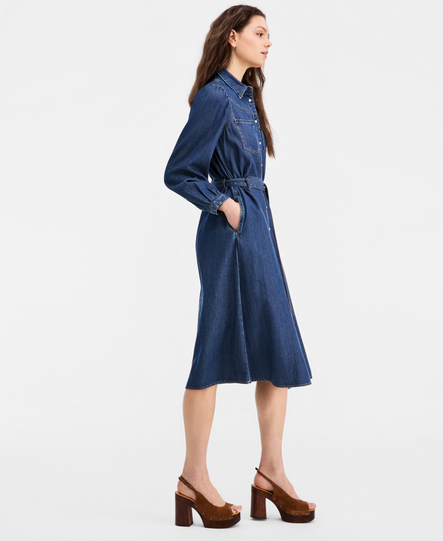 Premium Women's Point Collar Long-Sleeve Dress