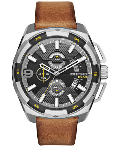 Diesel Men's Chronograph Heavyweight Light Brown Leather Strap Watch 50x56mm DZ4393
