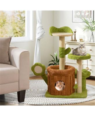 Machine-Washable & Space-Saving Cat Tree, 36-Inch Jungle Theme with Removable Peach Skin Cover, Sisal Scratching Post & Toys