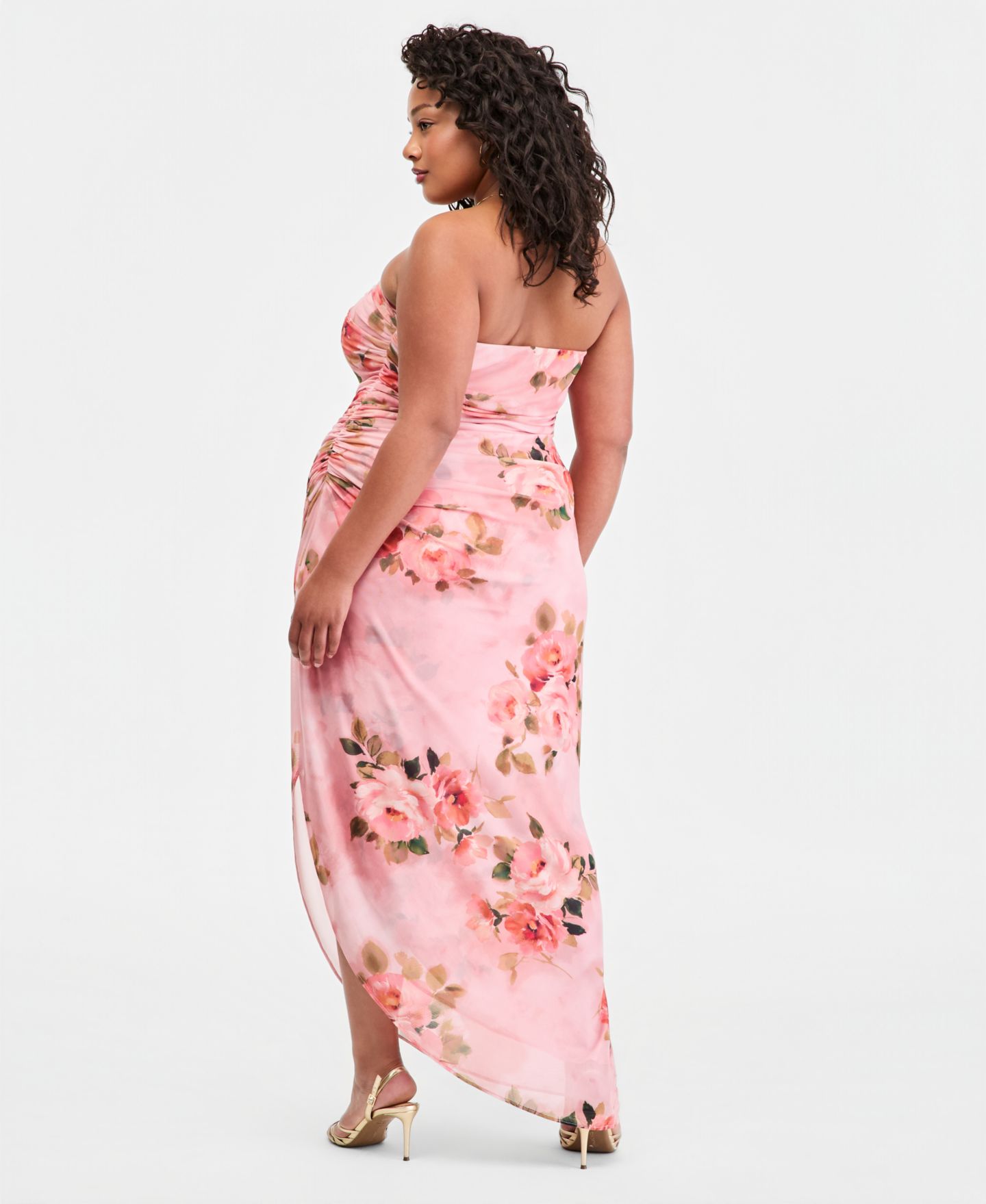 Женское платье Emerald Sundae Trendy Plus Size Floral Print Strapless Maxi, цвет: Пудровый разноцветный — фото 3
