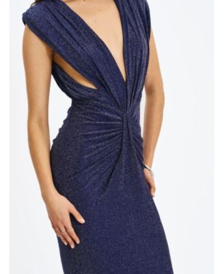 Women's Terri Navy Sparkle Plunging Backless Maxi Dress