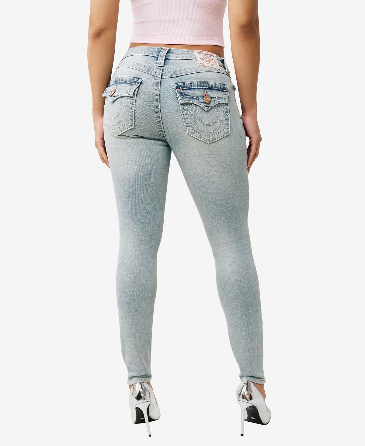 True Religion Women's Jennie Mid-Rise Skinny Big T Flap Jeans view 3 — MAYCSS fashion products