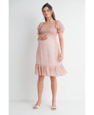 Maternity Floral Smocked Empire Waist Knee-Length Dress