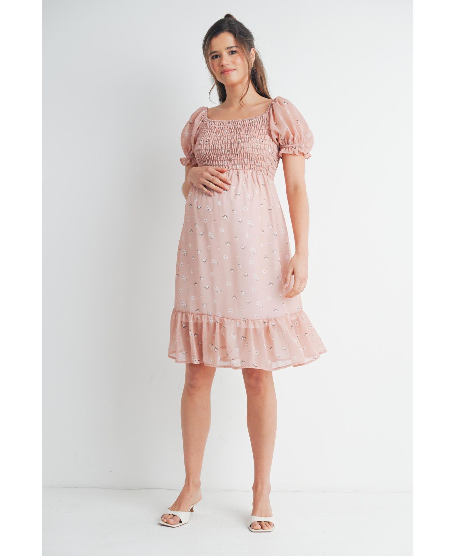 Women's Floral Smocked Empire Waist Knee-Length Dress