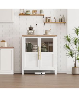 29" Large Buffet Sideboard Cabinet with 2 Glass Doors and Shelves, Modern Farmhouse Storage Cabinet Table for Kitchen Dining Room, Living Room,