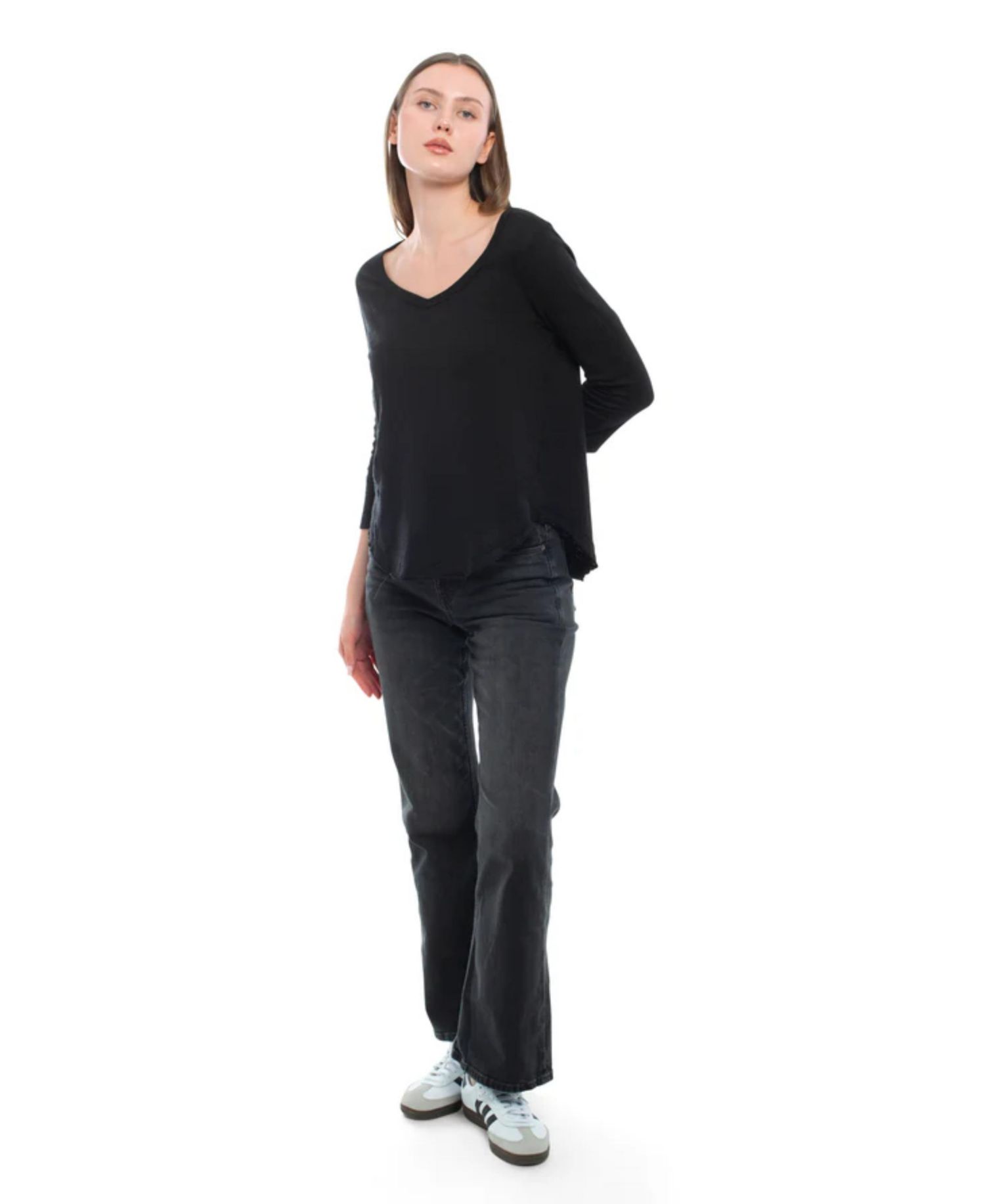 Women's Clothing 3/4 Sleeve V-Neck Shirttail Tee