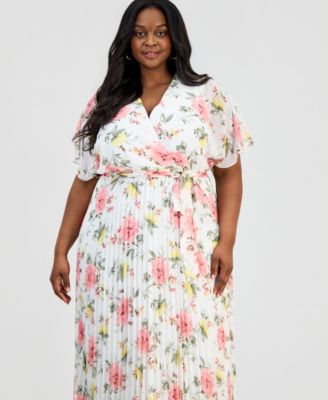 Plus Size Printed Flutter-Sleeve Maxi Dress