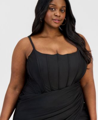 Trendy Plus Size Asymmetric Corset Midi Dress