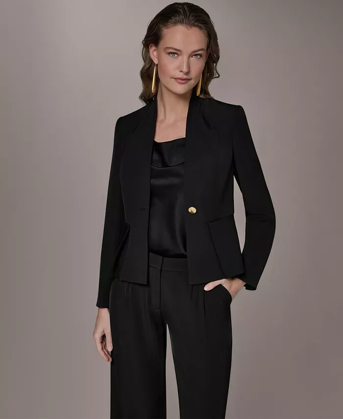 Petite Collarless One Button Blazer - thumbnail 5
