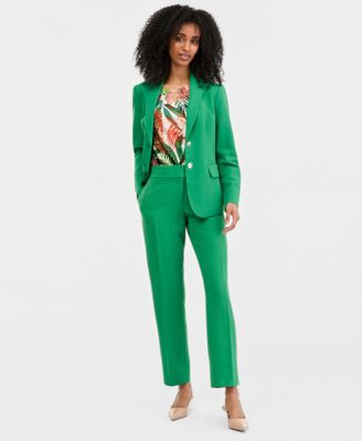 Double-Button Blazer, Pleated-Neck Top & Slim Pants