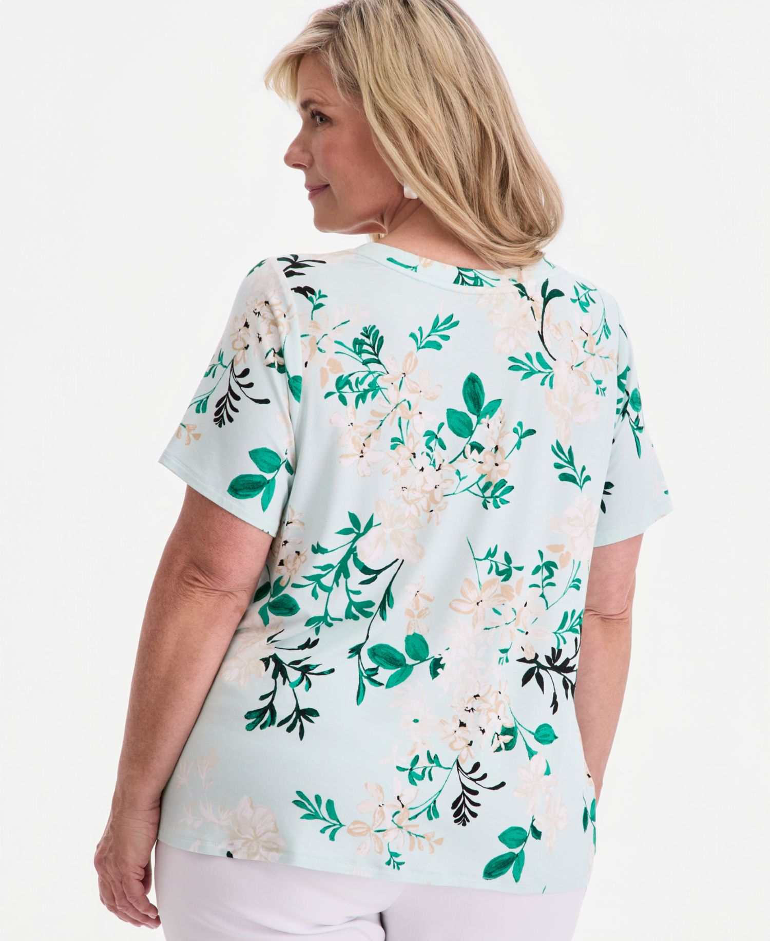 Plus Size Reve Garden V-Neck Lace-Up T-Shirt