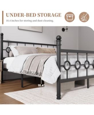 Metal Bed Frame with Vintage Circular Headboard and Footboard, Heavy-Duty Iron Platform Bed, No Box Spring Needed, Noise-Free Design