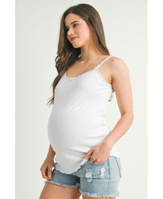 Maternity Women  s Ribbed Lace Trim Camisole Top