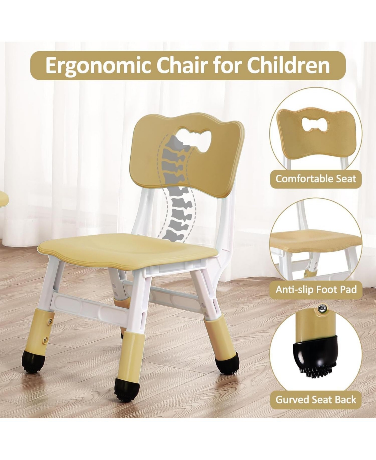 gaomon Modern Kids Table and 4 Chair Set, Height Adjustable Toddler Tables Chairs with Non-Slip Desk