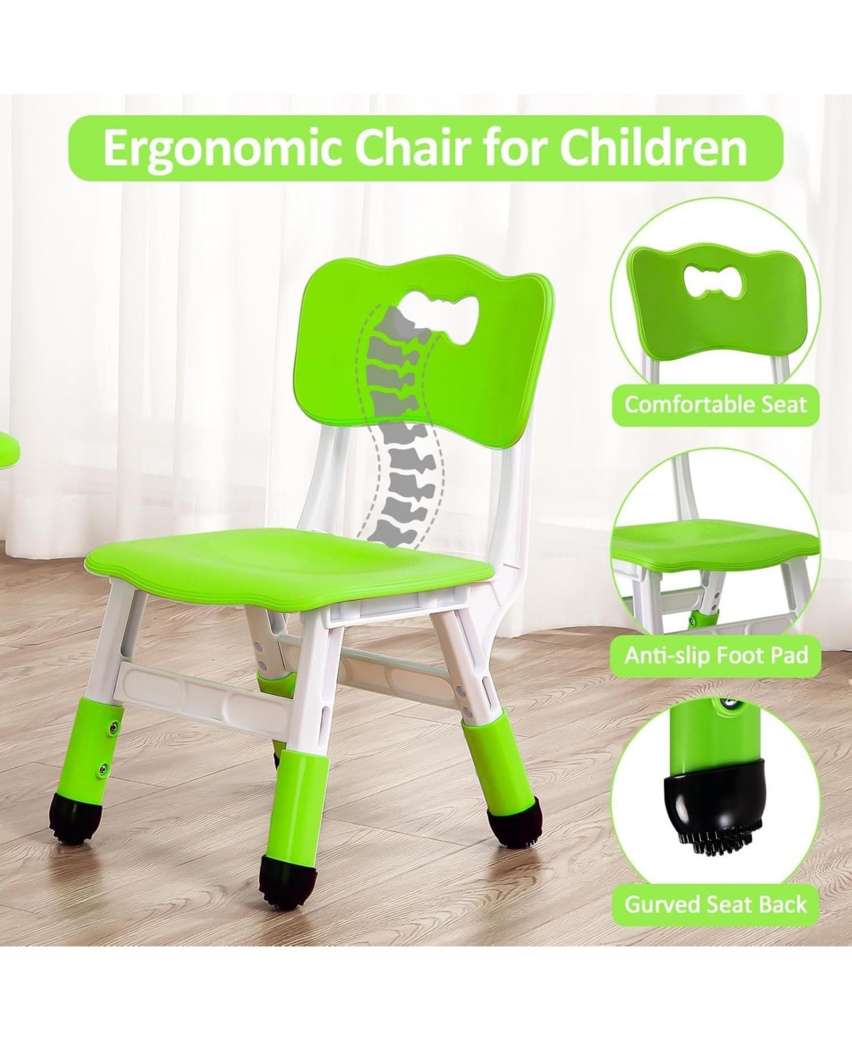 gaomon Modern Kids Table and 4 Chair Set, Height Adjustable Toddler Tables and 4 Chairs with Non-Slip Desk
