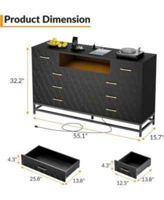 8 Drawer Dresser for Bedroom, Pink Dresser with Led Light, 55 in Tv Stand Dressers with Power Outlet, Large Dressers Bedroom with Deep Drawers,