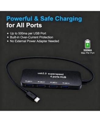 4-Port USB 2.0 Hub - With11.8-inch cable, Plug-and-Play OTG Expander for PC/Android Tablet, Ideal for Office Workers