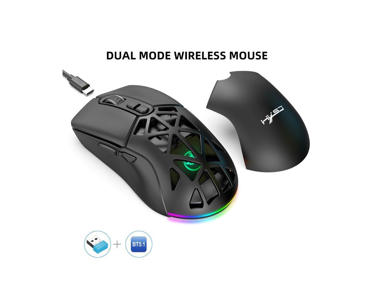 Risokeys Dual-Mode Wireless Gaming Mouse,Rgb Backlit Rechargeable 650mAh,4 Adjustable Dpi 800-4800,Silent Click,Ergonomic Honeycomb Design
