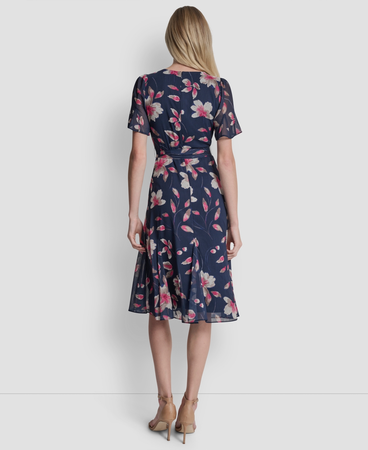 Dkny Women's Short Godet Sleeve Jewel Neck Midi Dress