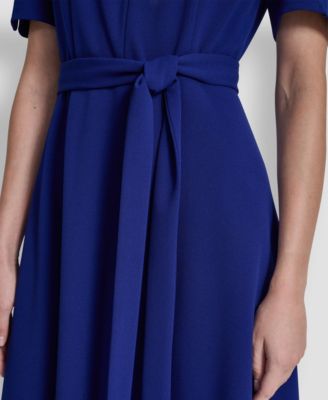 Women's Short-Sleeve Jewel Neck Midi Dress