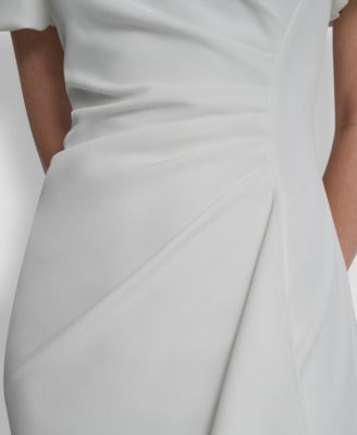 Women's Bubble Sleeve Scuba Crepe Ruched Sheath Dress